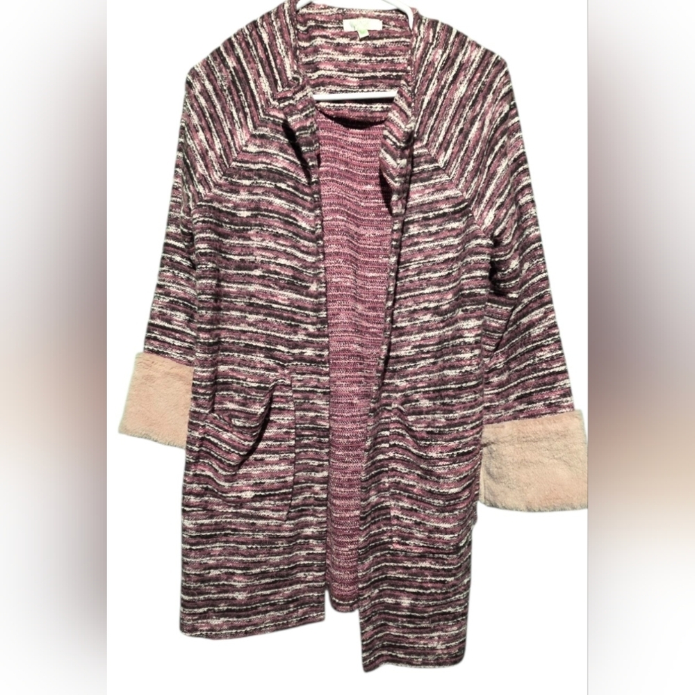 Jade Striped Pink and Cream Women's Jacket Medium Oversized 28 PTP